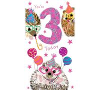 Age 3 Female 3rd Birthday Card Hedgehogs 9" x 5" Lovely Verse