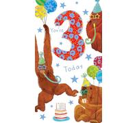 Age 3 Male 3rd Birthday Card Monkeys 9" x 5" Lovely Verse