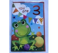 Age 3 Male Birthday Card 3rd Cute Frog Balls Bunting Crown