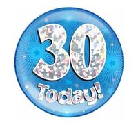 Age 30 Birthday Badge Blue And Silver Stars Holographic Recyclable 30th Birthday Party Badge OTB