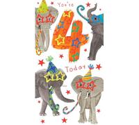 Age 4 Male 4th Birthday Card Elephants 9" x 5" Lovely Verse