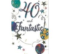 Age 40 Male Birthday Card 40 and Fantastic Balloons & Gold Foil 7.75" x 5.25"