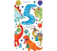Age 5 Male 5th Birthday Card Dinosaurs 9" x 5" Lovely Verse