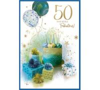 Age 50 Birthday Card - Male Men Him 50th Balloons - Size: 7.5" x 5.25"