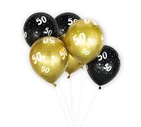 Age 50 Black and Gold 12-inch Latex Balloons - 6 pack