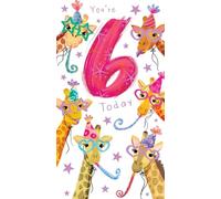 Age 6 Female 6th Birthday Card Giraffes 9" x 5" Lovely Verse