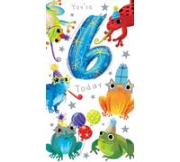 Age 6 Male 6th Birthday Card Frogs 9" x 5" Lovely Verse