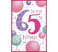 Age 65 Female 65th Birthday Card - Pink & Lilac Numbers Balloons 7.75" x 5.25