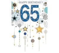 Age 65 Male Birthday Card - Blue Numbers Stars and Spots Gold Foil 7.75x5.25