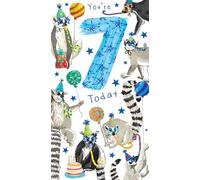 Age 7 Male 7th Birthday Card Lemurs 9" x 5" Lovely Verse