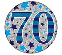 Age 70 Birthday Badge Blue And Silver Star Holographic Recyclable 70th Birthday Party Badge