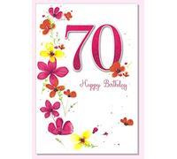 Age 70 Birthday Card - Ladies Female Flower Tops Glitter 70th 7.5" x 5.25" A114