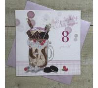 Age 8 Birthday Card - Freak Shake Design. Hand Finished by Whiet Cotton Cards (RA8-7)