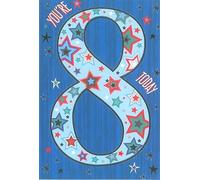 Age 8 Boy Birthday Card - 8th Birthday Big Number Stars Silver Foil 7.75x5.25"
