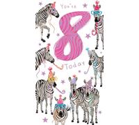 Age 8 Female 8th Birthday Card Zebras 9" x 5" Lovely Verse