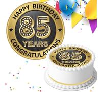 AGE 85 85th BIRTHDAY BLACK & GOLD PRE-CUT 7.5 INCH EDIBLE ICING CAKE TOPPER DECORATION