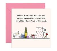 Age Joke Birthday Card - Pottery Painting Wine - Night Out for Ageing Adults - Greetings for Sister Partner Friend Colleague Bestie BFF Aunt Her Women Ladies Girls -Ceramics -Comes with Stickers