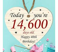 Age Milestone Birthday Heart Plaque | Wooden Sign "Today You're Days Old" | 30th 40th 50th 60th 70th Birthday Gift, Funny Keepsake & Decoration (40th)
