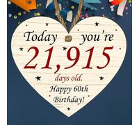 Age Milestone Birthday Heart Plaque | Wooden Sign "Today You're Days Old" | 30th 40th 50th 60th 70th Birthday Gift, Funny Keepsake & Decoration (60th)
