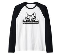 Age of The Introvert Shy Cat Funny Introvert Joke Sarcastic Raglan Baseball Tee