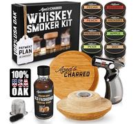 Aged & Charred Cocktail Smoker Kit with Torch & Wood Chips for Whiskey & Bourbon - Whiskey Gifts for Men - Old Fashioned Smoker Kit made of 100% Oak (Without Butane)