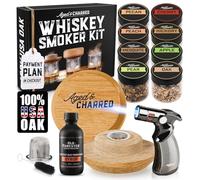 Aged & Charred Cocktail Smoker Kit with Torch & Wood Chips for Whiskey & Bourbon - Whiskey Gifts for Men - Old Fashioned Smoker Kit made of 100% Oak (Without Butane)