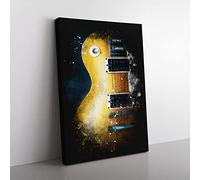 Aged Electric Guitar Paint Splash Modern Canvas Wall Art Print Ready to Hang, Framed Picture for Living Room Bedroom Home Office Décor, 60x40 cm (24x16 Inch)