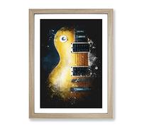 Aged Electric Guitar Paint Splash Modern Framed Wall Art Print, Ready to Hang Picture for Living Room Bedroom Home Office Décor, Oak A3 (34 x 46 cm)
