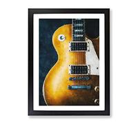 Aged Electric Guitar Painting Modern Framed Wall Art Print, Ready to Hang Picture for Living Room Bedroom Home Office Décor, Black A2 (64 x 46 cm)