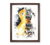Aged Electric Guitar Watercolour Modern Framed Wall Art Print, Ready to Hang Picture for Living Room Bedroom Home Office Décor, Walnut A4 (34 x 25 cm)