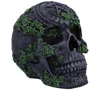 Aged Pentagram Skull Ornament 18.8cm - Gothic Skull Decor with Ivy Detail, Occult Pagan Symbol Figurine, Hand-Painted Resin Display Piece