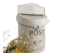 Aged Shabby Chic Wall Mounted Metal Mailbox, Decorative Mailboxes for House Outside, Secure Postbox with Envelope Slot, 11" x 4" x 16"(White)