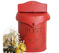 Aged Shabby Chic Wall Mounted Metal Mailbox, Decorative Mailboxes for House Outside, Secure Postbox with Envelope Slot, 11" x 4" x 16"(Red)