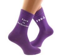 Aged to Perfection 1964 Printed in White Vinyl on Ladies Purple Socks 60th Birthday Gift for 2024. One Pair, One size: UK adult 3.5-7.5