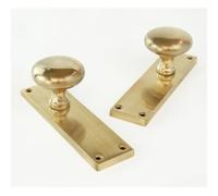 Aged Unlacquered Solid Brass New York Round Door Knobs Handles on Backplate