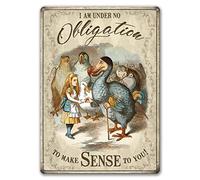 Agedsign Alice in Wonderland Poster, Vintage Metal Tin Sign Under no Obligation to Make Sense Quotes Decor Gifts for Girls Living Room Party Decorations 16" x 12"