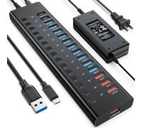 AGEEN 16-Port USB C Hub Splitter (10 USB 3.0 Ports+2 Quick Charging Ports+2 Smart Charging Ports+2 USB C Ports)
