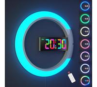 AGEK LED Digital Wall Clock Large Display, 12 inch Round Wall Alarm Clock with Remote Conrol RGB Night Light Temperature Dual Alarms Wall Electronic Clocks for Living Room Bedroom Home Office