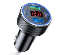 AGEK USB C Car Charger Adapter, 78W 4 Port Metal Car USB Charger with Voltmeter Dual USB C Car Phone Charger Cigarette Lighter USB Charger Fast Charge for iPhone 17 16 15, Samsung Galaxy, iPad