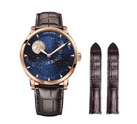 AGELOCER Automatic Watches for Men, Original 3D Moon Phase Mechanical Watch, Starry Sky Dial, Leather Strap Daily Wear Business