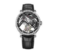 Agelocer Men's Mechanical Tourbillon Skeleton Watch, Brown Leather Strap, Business Casual