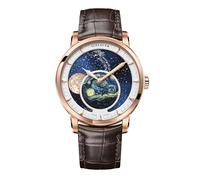 AGELOCER Moon Phase Watch Original Design, Automatic Mechanical Watches for Men, Leather Strap Waterproof Dress Watch Mens Gift, 6401D2-Rose Gold Case & Brown Strap, Mechanical, Astronomical Elegance