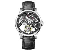 AGELOCER Tourbillon Watches Men, Original Ultra Thin Classic Style, Skeleton Manual Mechanical Watch, Leather Strap Mens Waterproof Dress Watch Gift, Black-001, Business Casual