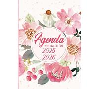 Agenda 2025 2026 Semainier A4: Planificateur hebdomadaire avec heures de juillet 2025 à juin 2026 (12 mois) - 1 semaine sur 2 pages - Couverture souple - Grand format A4 - Fleurs Aquarelle