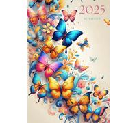 Agenda 2025 semainier A5 vertical avec des papillons colorés: Planificateur hebdomadaire 12 mois, samedi dimanche entier, intervalles de 30 minutes, double page, français, femme, fille.