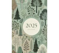 Agenda 2025 semainier A5 vertical vert sauge avec des arbres: Planificateur hebdomadaire 12 mois, samedi dimanche entier, intervalles de 30 minutes, double page, français, thème de l'arbre.