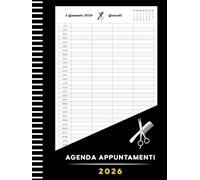Agenda 2026 Appuntamenti: Parrucchieri 2026 giornaliera, un giorno per pagina, 12 mesi, da gennaio a dicembre 2026, Intervalli di 30 minuti, A4