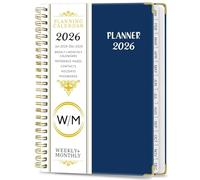 Agenda 2026, Daily Planner 2026, Spiral-bound Monthly and Weekly Calendar Planners with Labels and Inner Pockets, Great Stationery Item for Office, Home and School, A5 (Navy Blue)