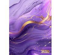 Agenda 2026: Journalier - Grand Format A4 - 365 Jours, 1 Page par Jour avec Horaires - Couverture Élégante Marbre Violet Pastel Or