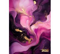Agenda 2026: Journalier - Grand Format A4 - 365 jours 1 Page Par Jour Avec Horaires - Couverture Marbré élégant rose, violet et or
